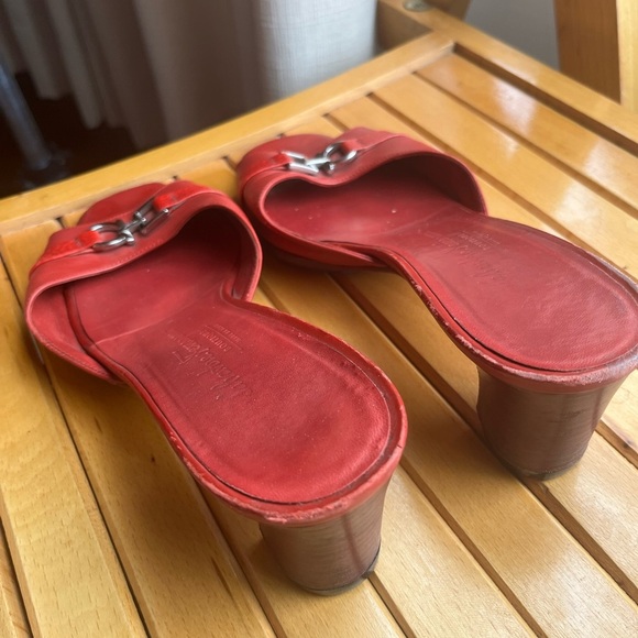 Salvatore Ferragamo “LENNOR”  Coral Leather Slide Mid Heel, Size 8.5 - Picture 9 of 16